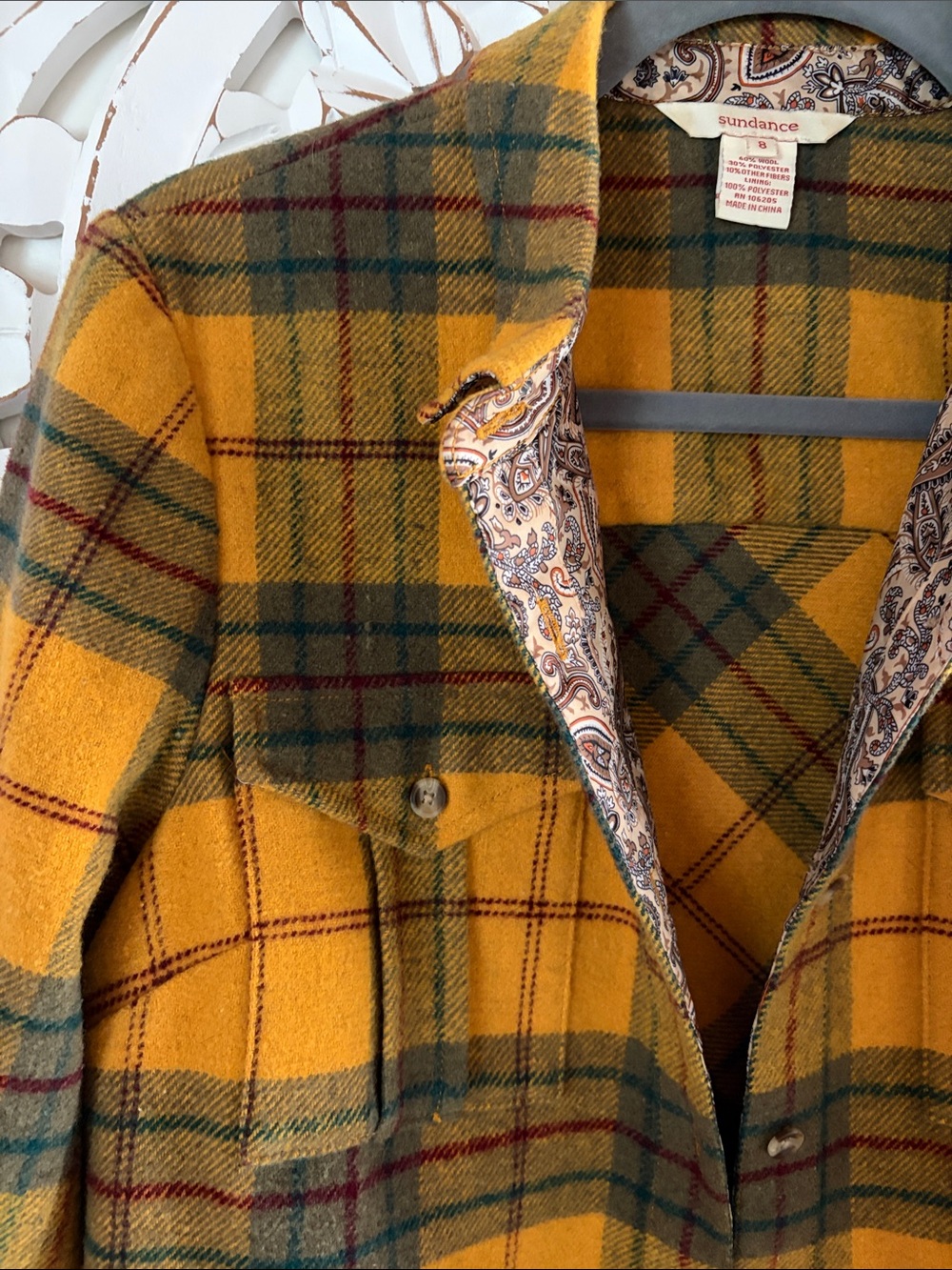 SUNDANCE Women’s Yellow Plaid Wool Flannel Jacket - Picture 2 of 6